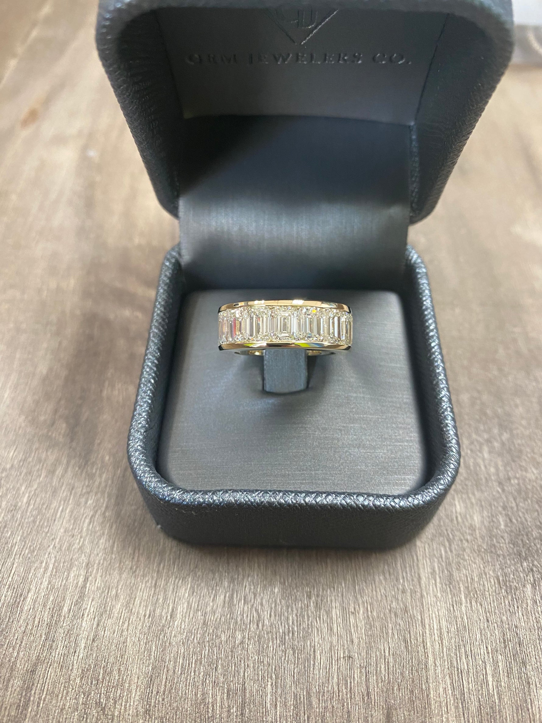 Channel Emerald Cut Natural Diamond Eternity Band, Yellow 