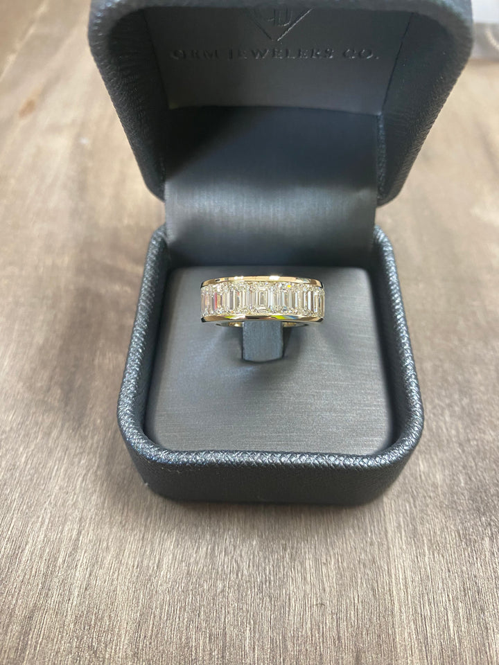Channel Emerald Cut Natural Diamond Eternity Band, Yellow 