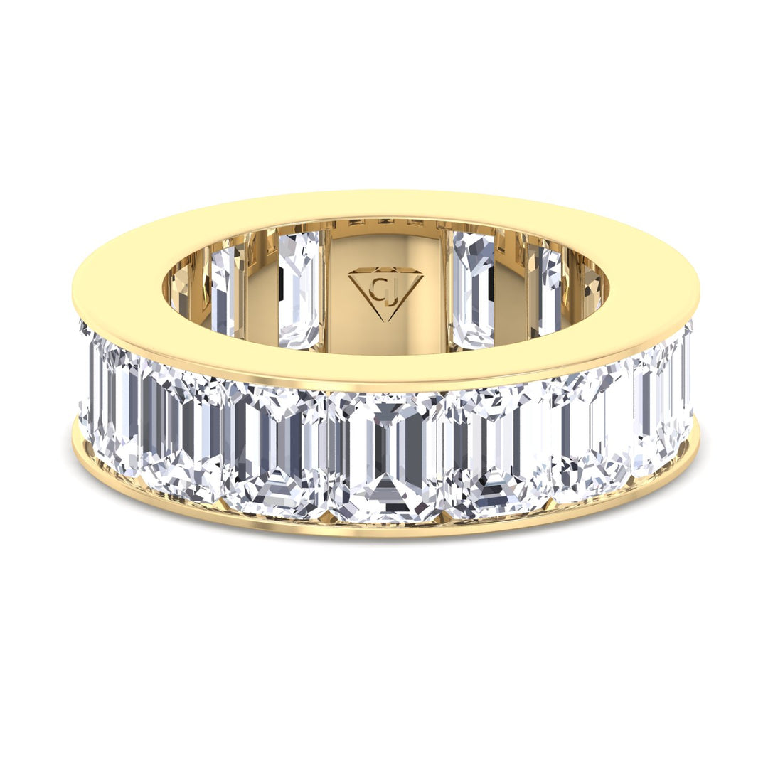 Channel Emerald Cut Natural Diamond Eternity Band, Yellow Gold