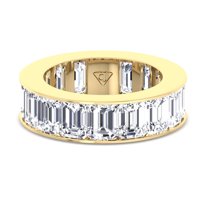 Channel Emerald Cut Natural Diamond Eternity Band, Yellow Gold