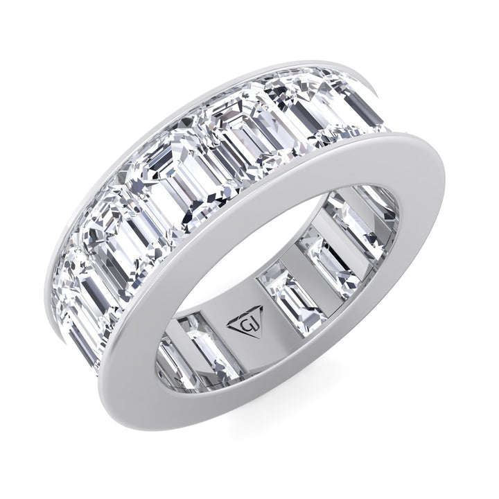 Channel Set Emerald Cut Natural Diamond Eternity Band, White Gold