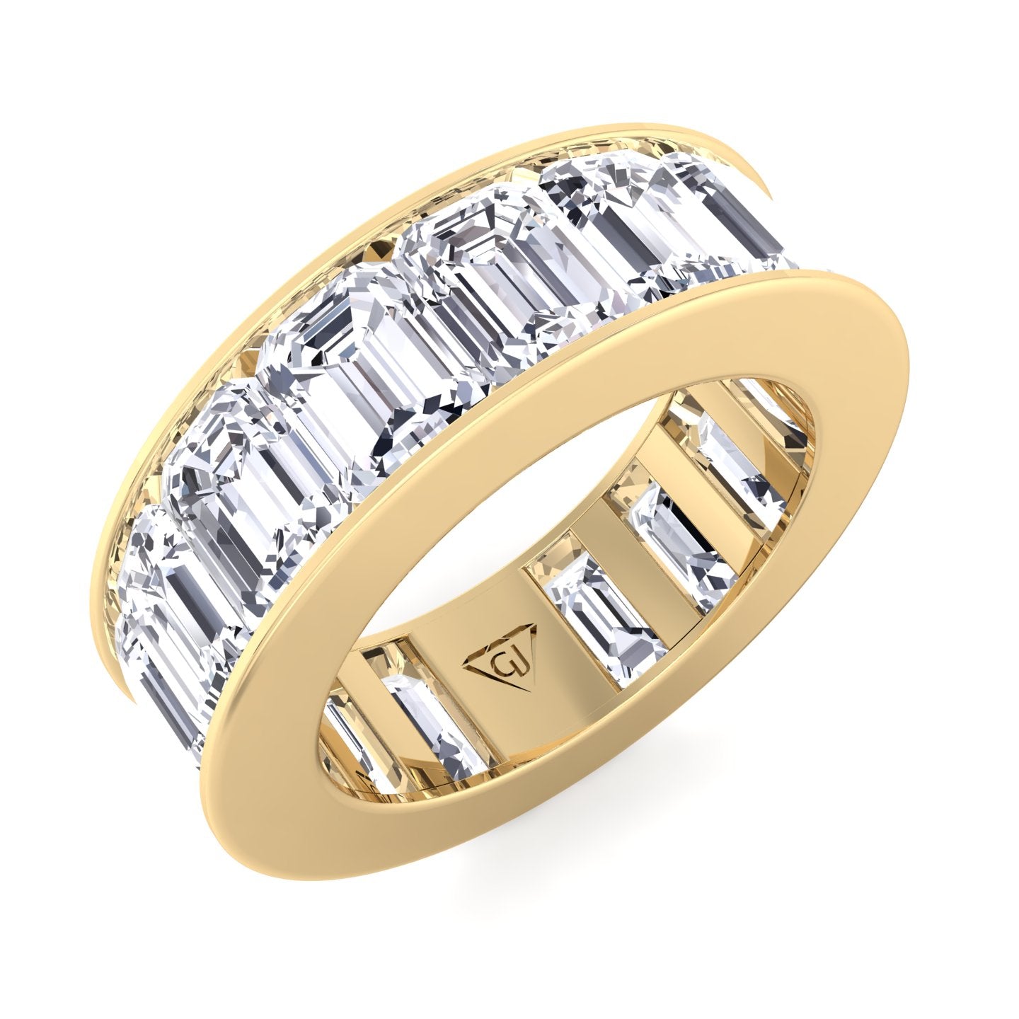 Channel Set Emerald Cut Natural Diamond Eternity Band, Yellow Gold