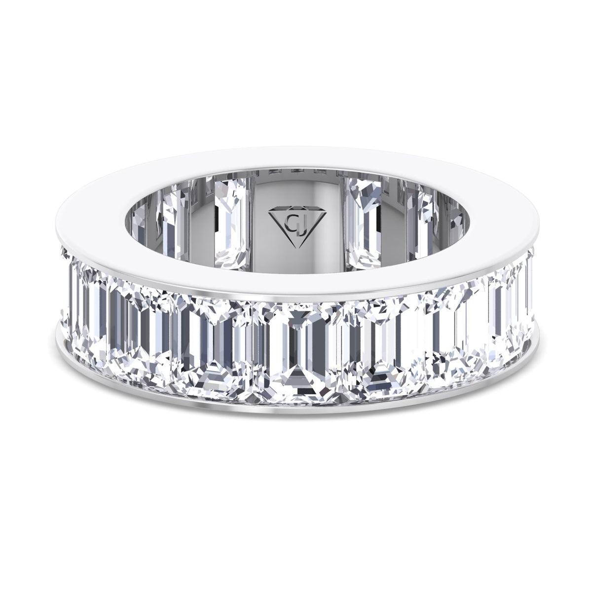 Channel Set Emerald Natural Diamond Eternity Band, White Gold