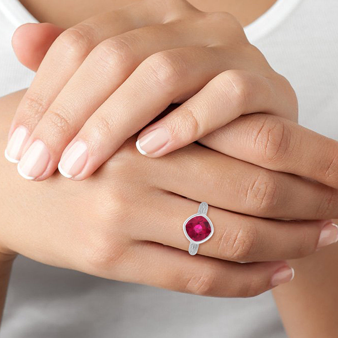 Cushion Cut Solitaire Ruby Engagement Ring White Gold