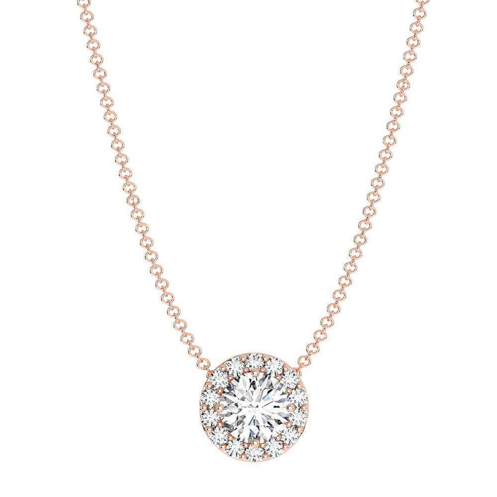  Round-Halo-Diamond-Pendant-Necklace-in-rose-gold