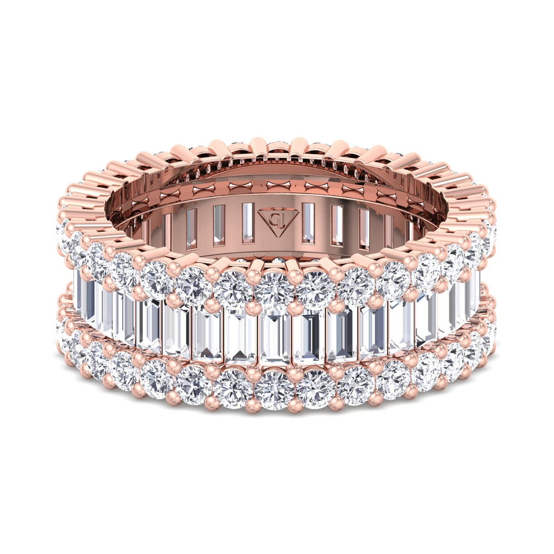 Exclusive Round and Baguette Natural Diamond Ring, Rose Gold