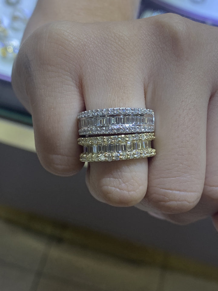 Exclusive Round and Baguette Natural Diamond Ring, White & Yellow