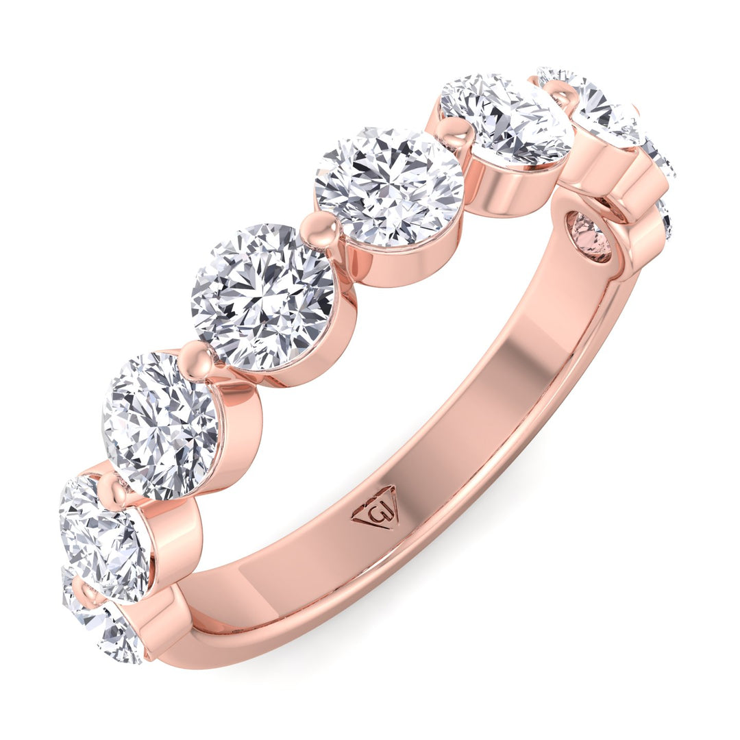 Floating Natural Diamond Semi Eternity Band, Rose Gold Top Down