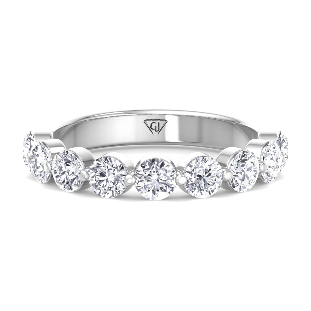 Floating Natural Diamond Semi Eternity Band, White Gold, Front