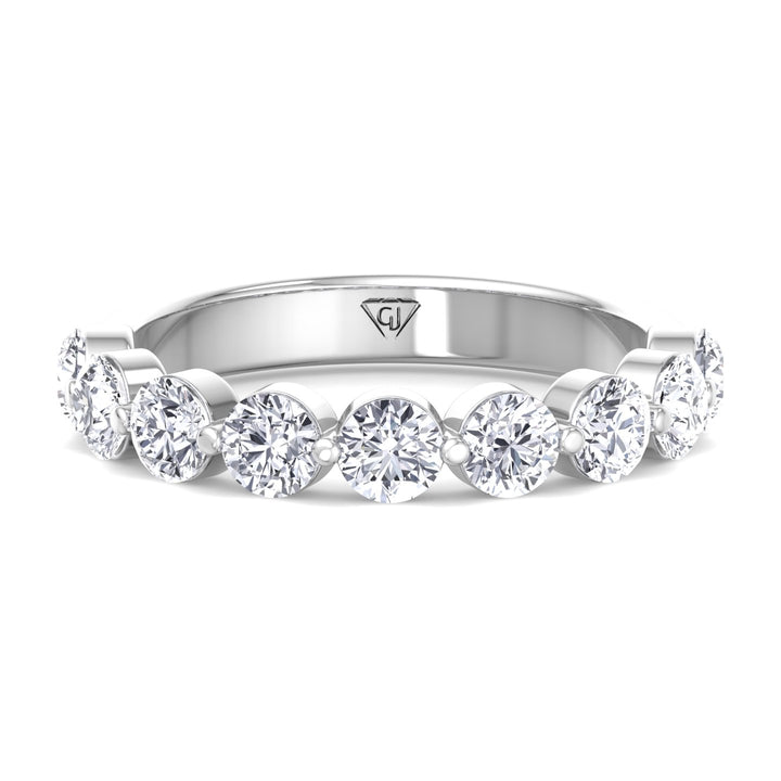 Floating Natural Diamond Semi Eternity Band, White Gold, Front