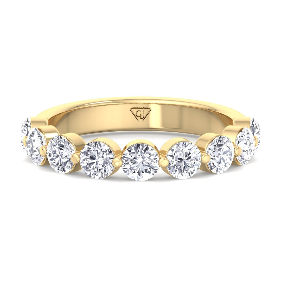 Floating Natural Diamond Semi Eternity Band, Yellow Gold, Front