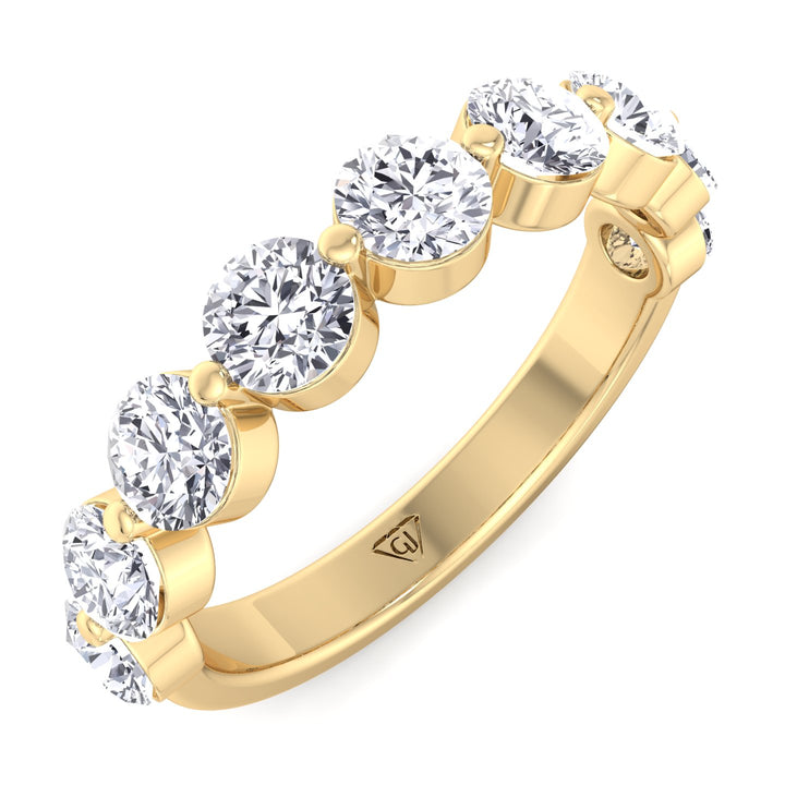 Floating Natural Diamond Semi Eternity Band, Yellow Gold, Top Down