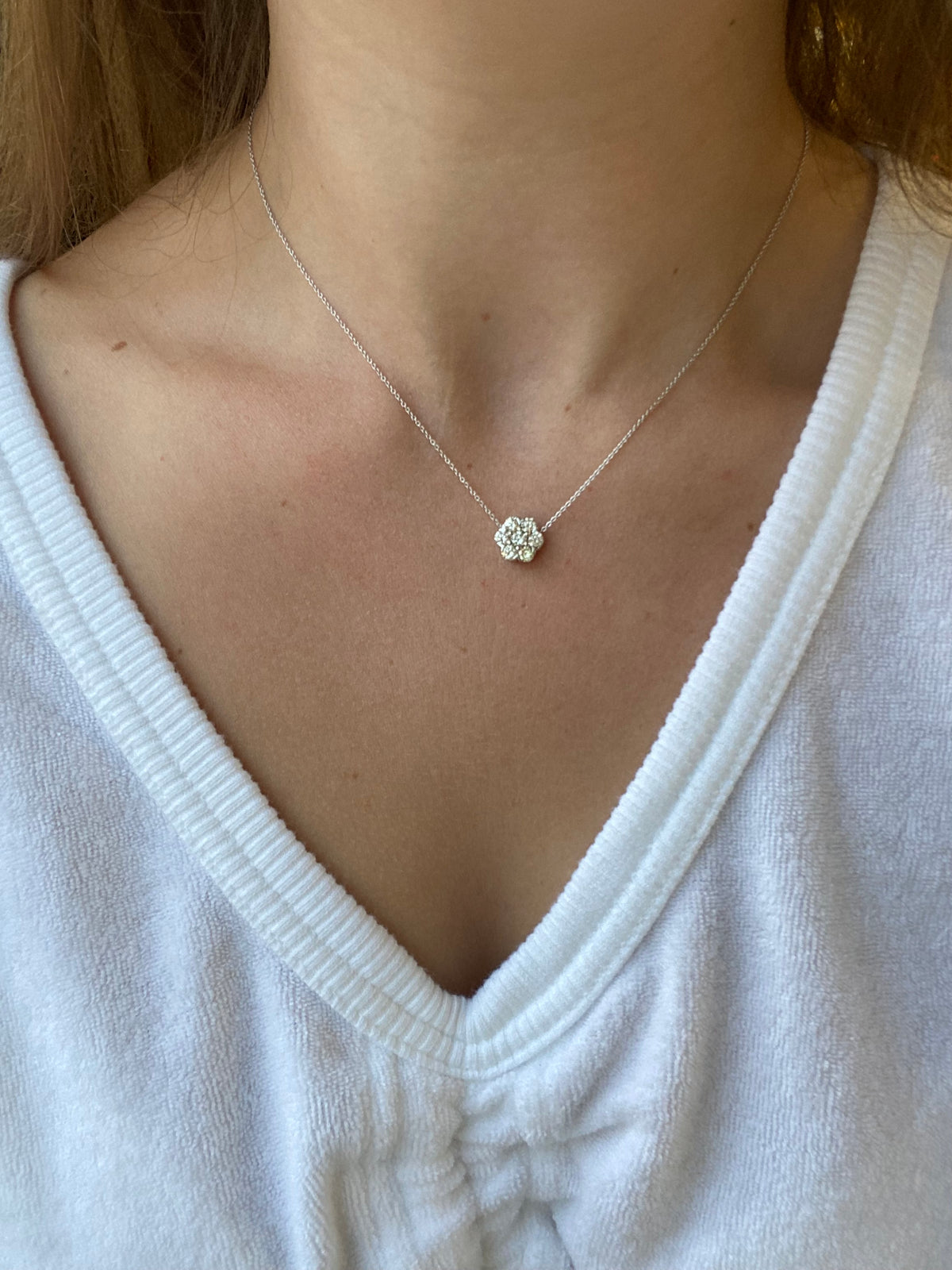 Flower Cluster Natural Diamond Pendant, On Neck