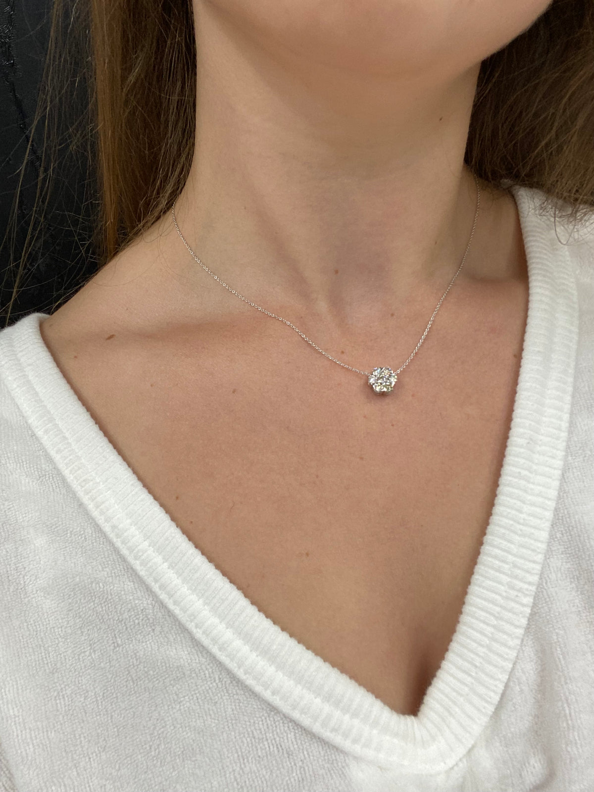 Flower Cluster Natural Diamond Pendant on Model Neck 