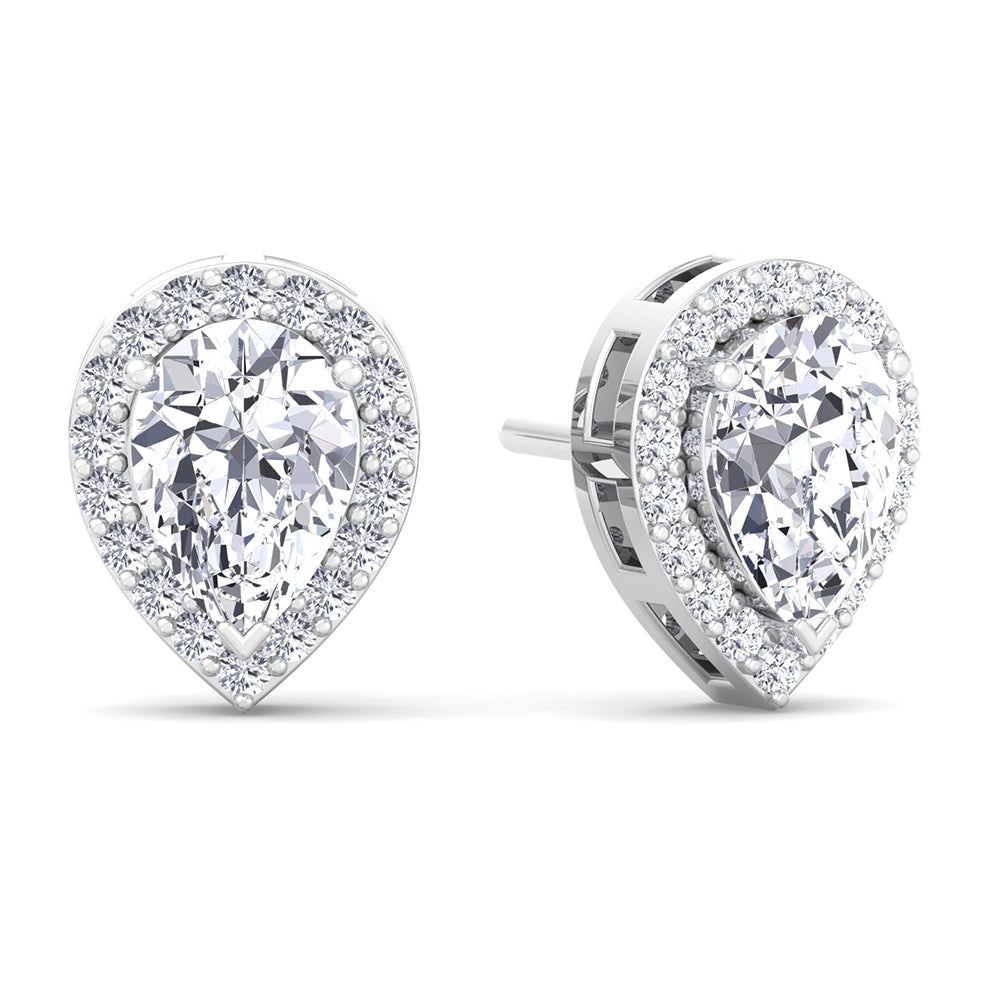 Hannah - Pear Shape Halo Diamond Studs - Gem Jewelers Co
