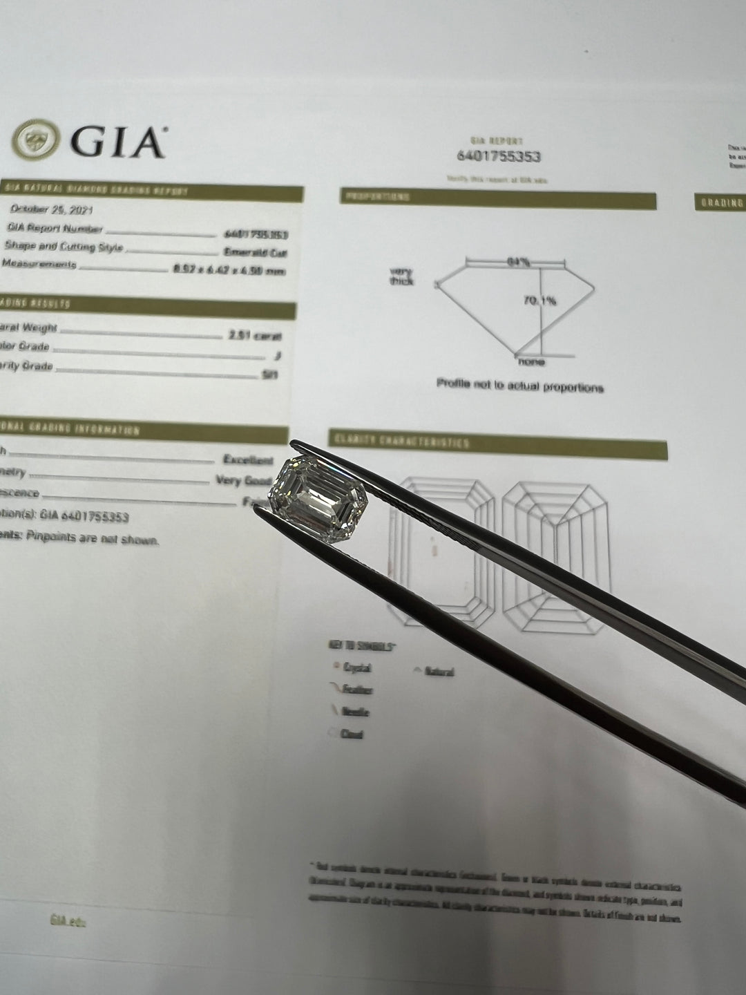 GIA Certified Loose Diamond 2.51Ct Emerald Cut