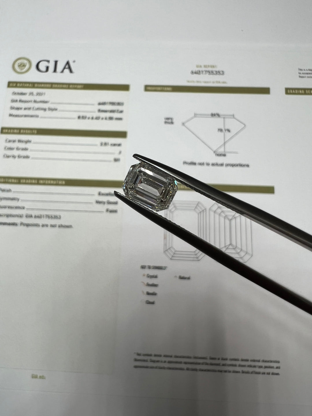 GIA Certified Loose Diamond 2.51Ct Emerald Cut