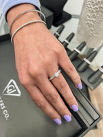 round-cut-diamond-eternity-style-prong-setting-engagement-ring-in-14k-white-gold-with-diamond-flexible-bangle-and-diamond tennis-bracelet