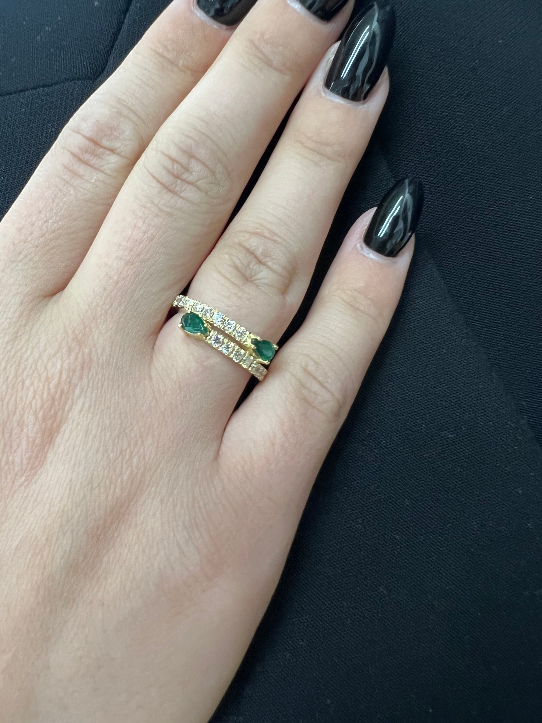 Oakla - 1.25CT T.W Pear Shape Emerald Pave Stack Ring - Gem Jewelers Co