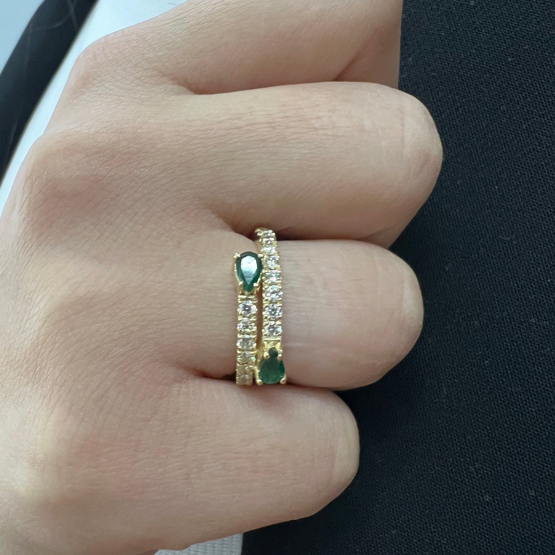 Oakla - 1.25CT T.W Pear Shape Emerald Pave Stack Ring - Gem Jewelers Co