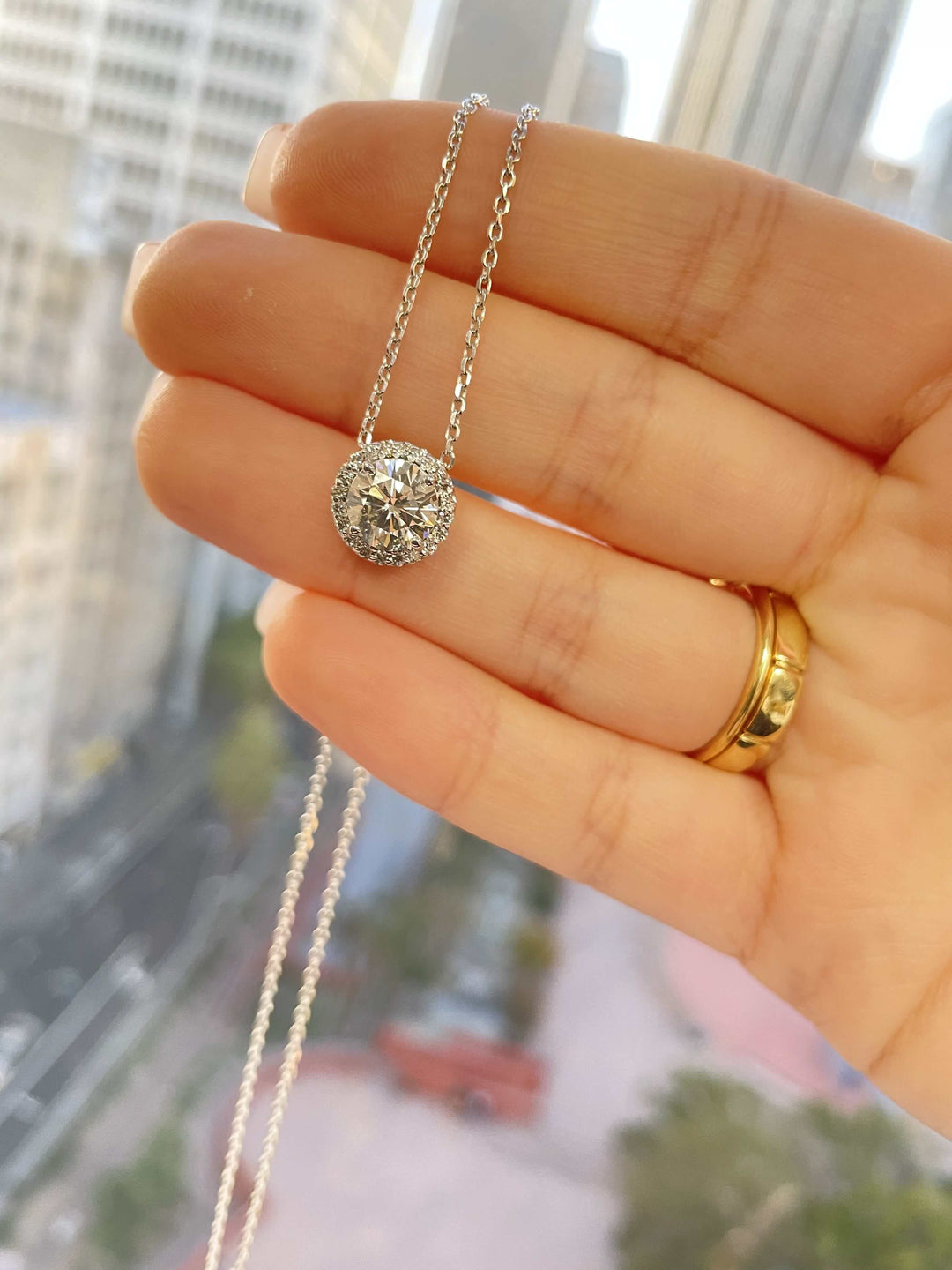 Diamond Solitaire Necklace With Halo Davy Beautiful Round Halo