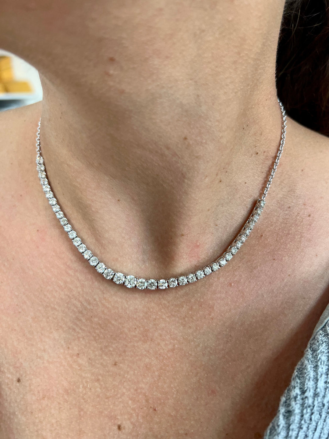 Halfway Graduated Natural Diamond Tennis Necklace - Gem Jewelers Co