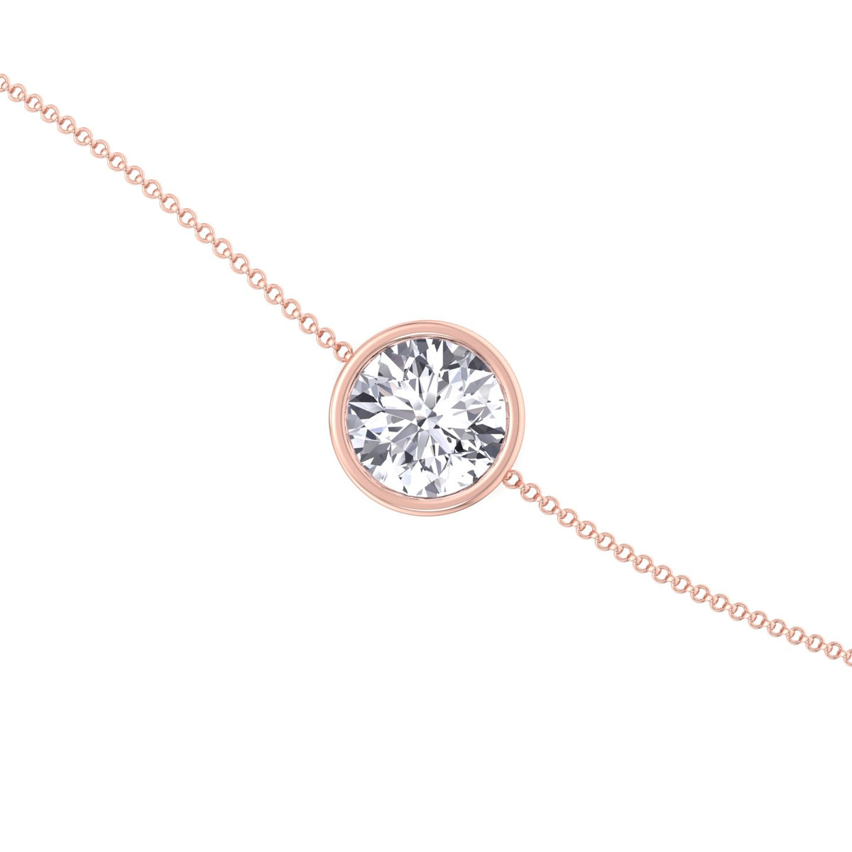 Round cut bezel set diamond solitaire bracelet 14K gold
