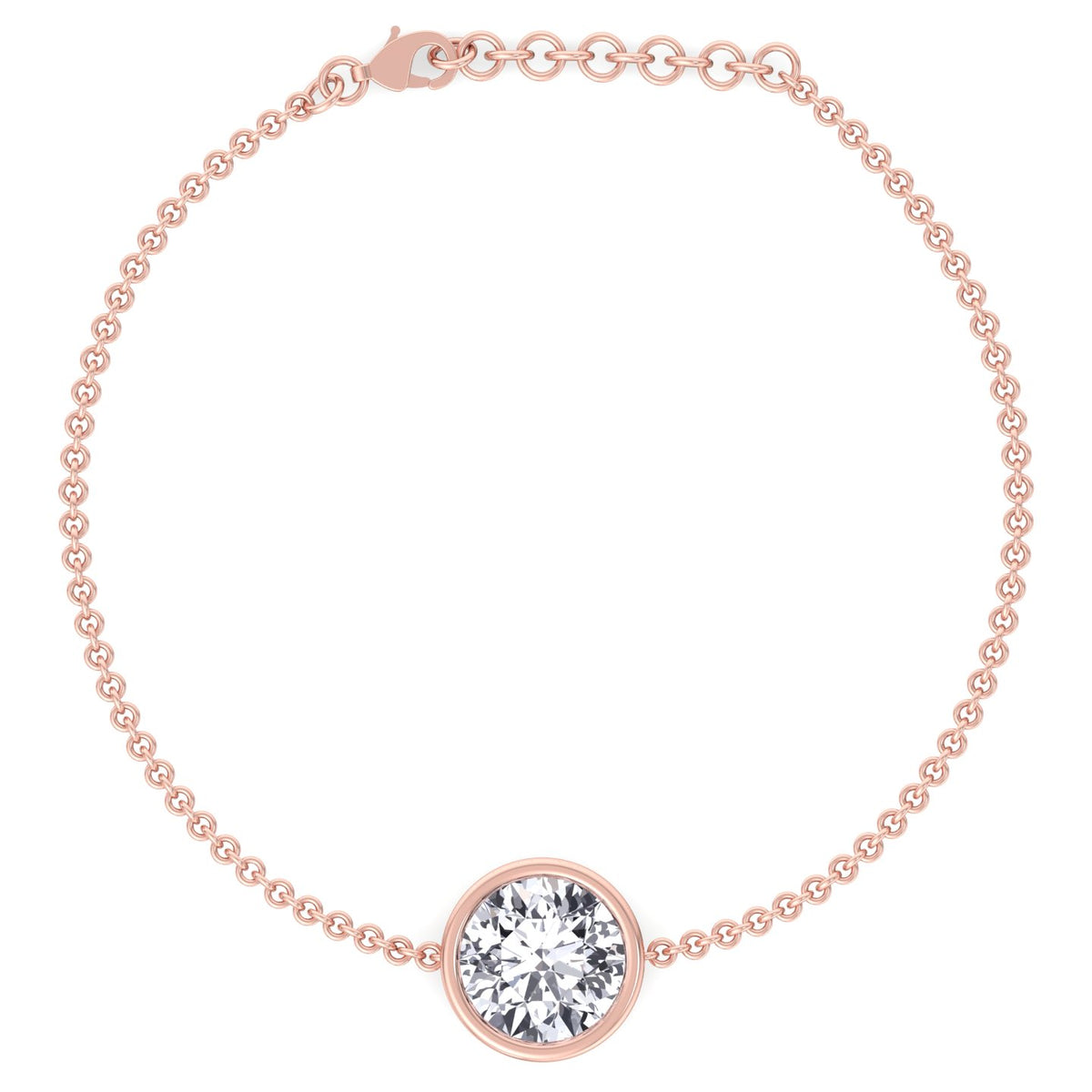 Rolo chain round natural diamond bracelet 14K rose gold
