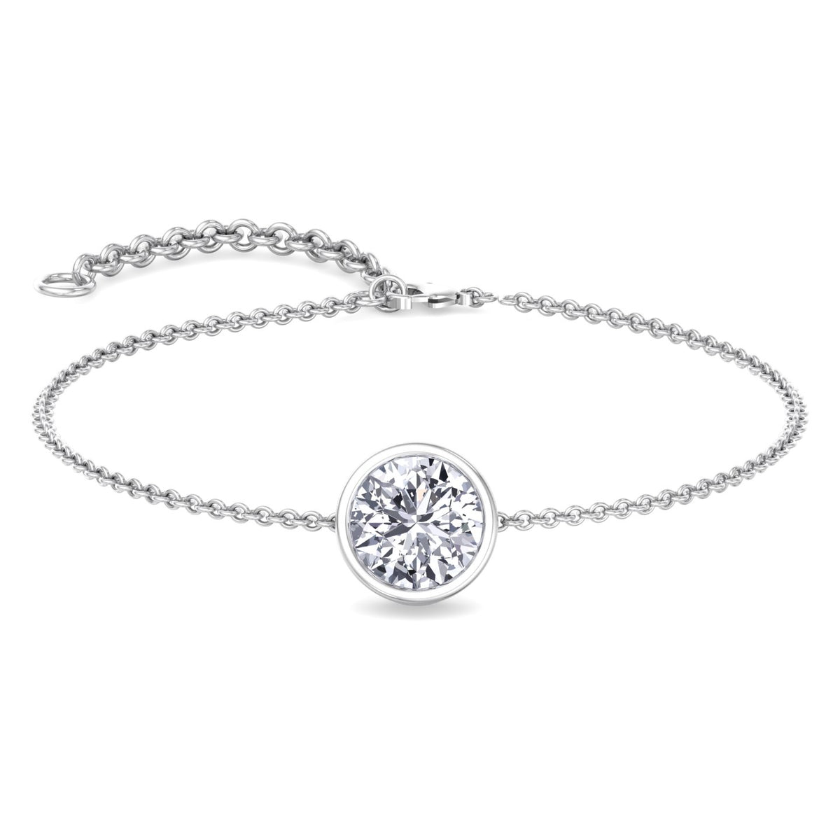 Bezel set natural diamond bracelet 14K white gold