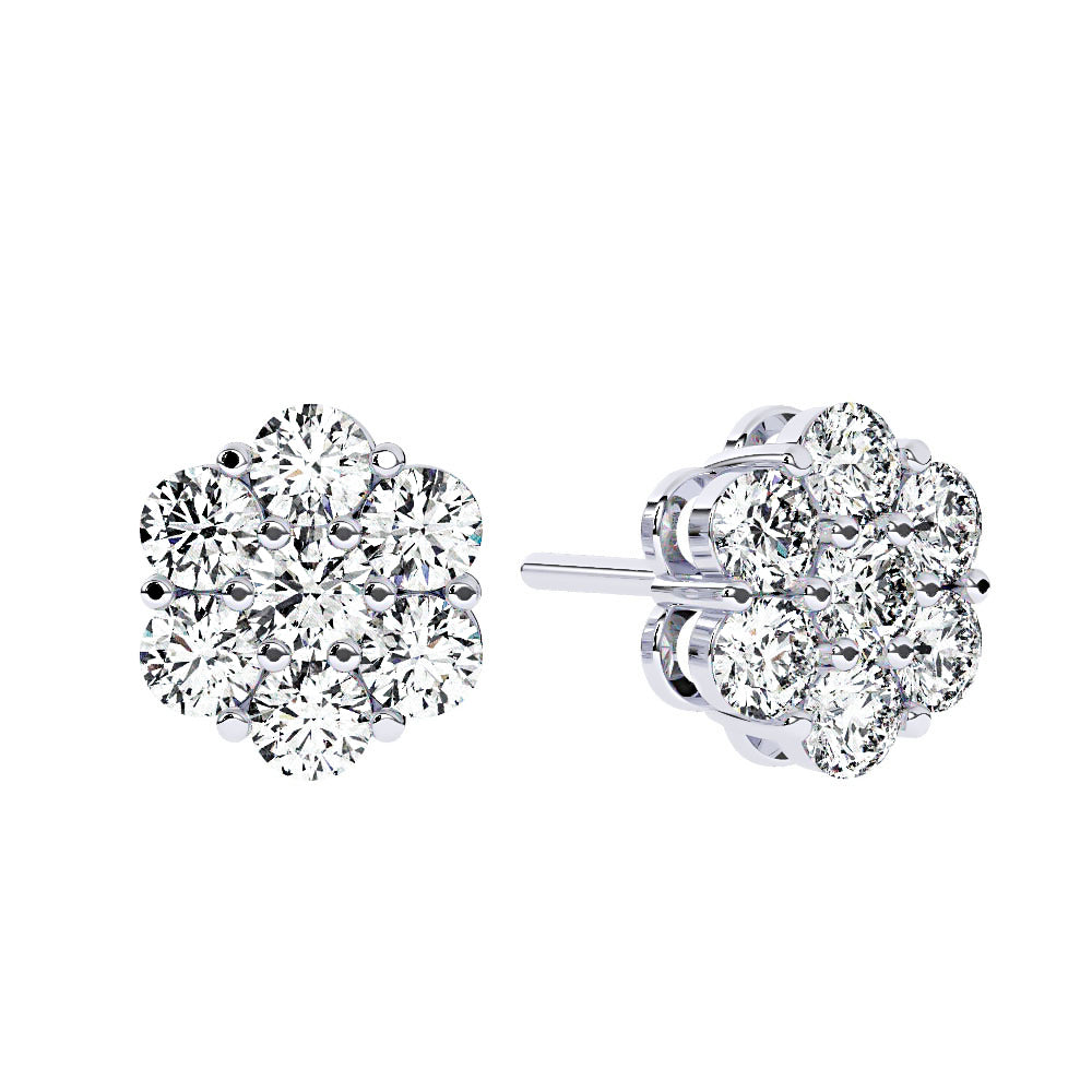 Men's Diamond Cluster Earrings, White Gold