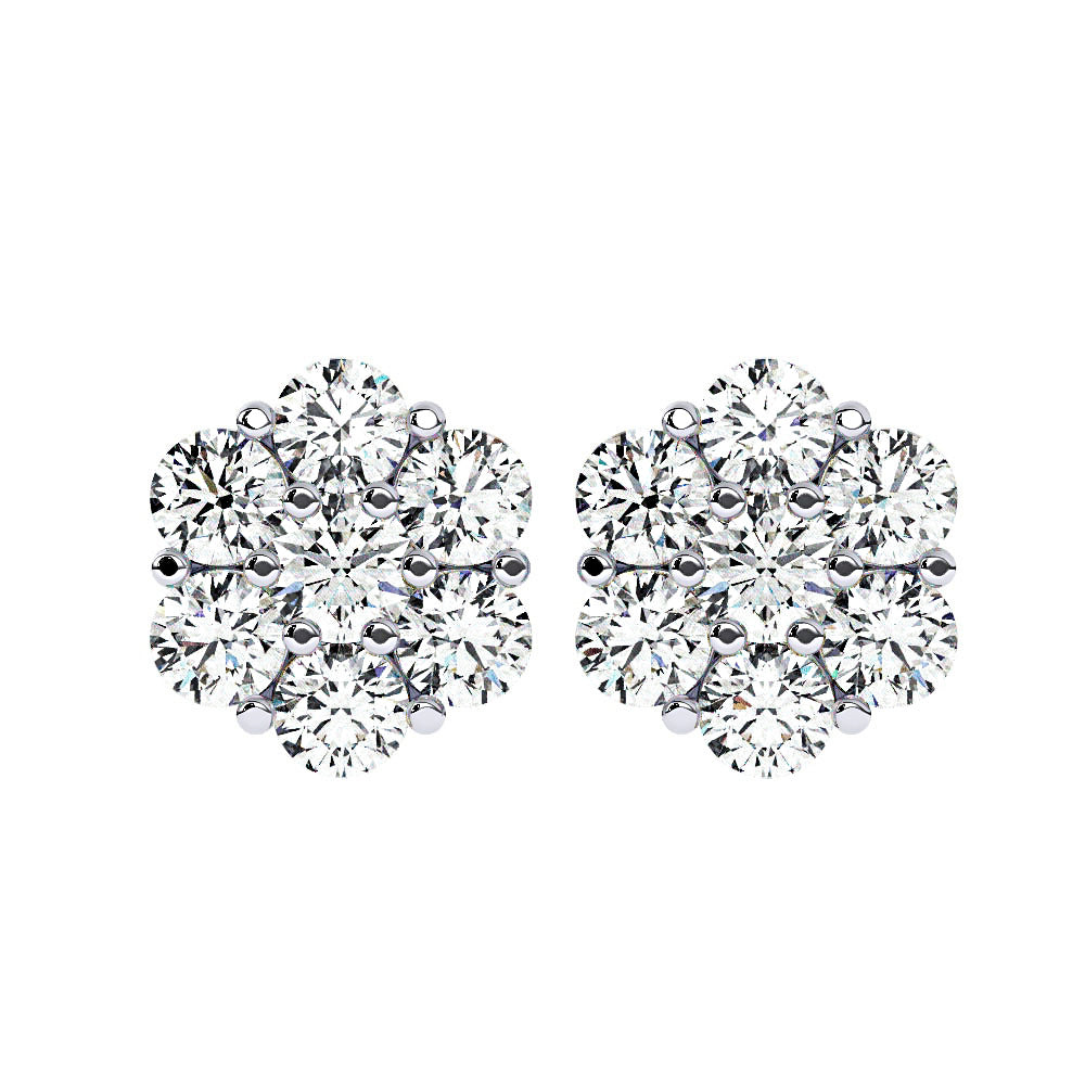 Men's Diamond Cluster Earrings, White Gold, Front