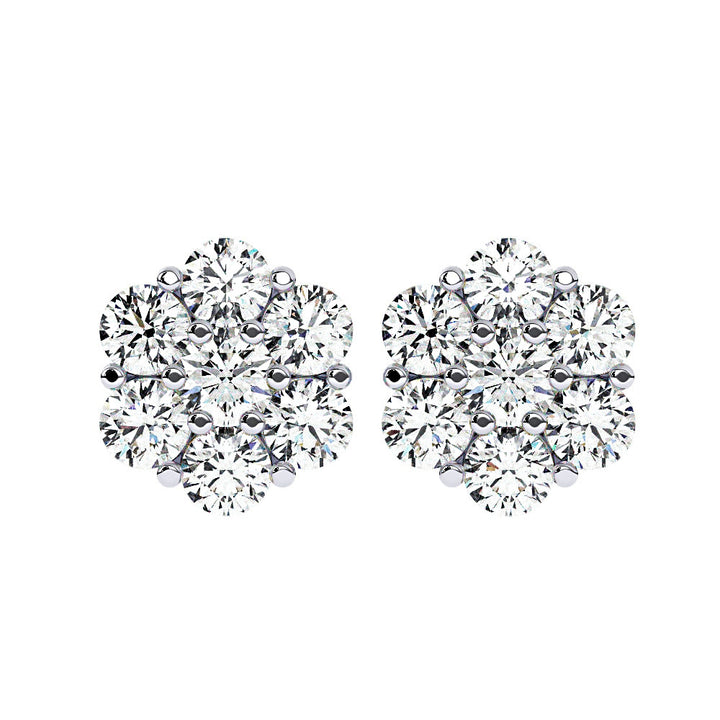 Men's Diamond Cluster Earrings, White Gold, Front