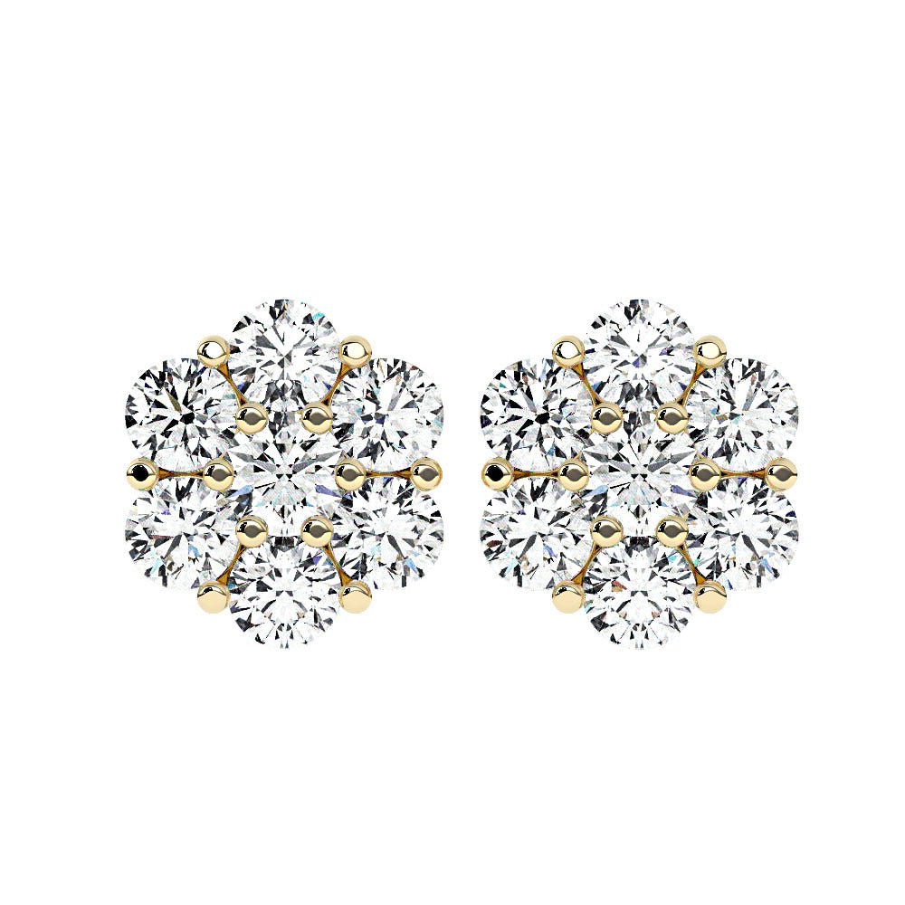 Men's Diamond Cluster Earrings, Yellow Gold, Front