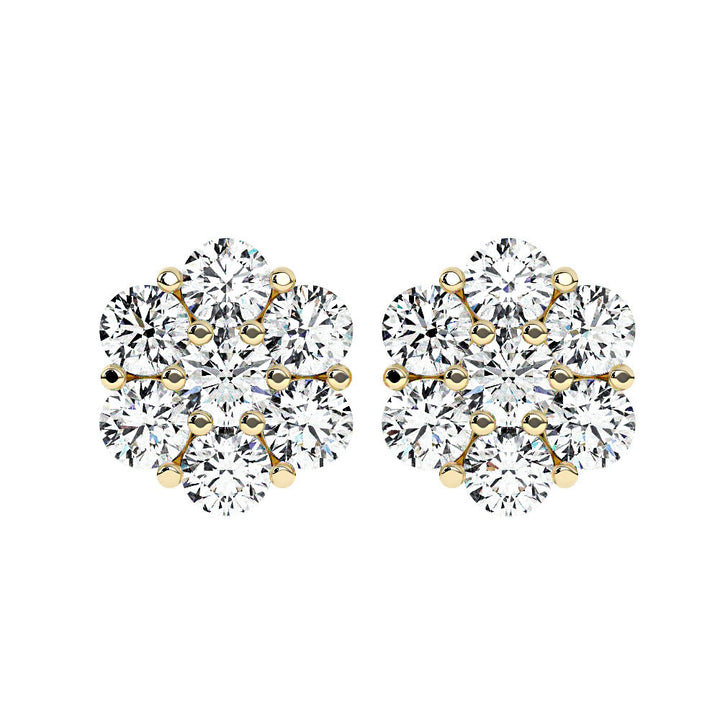 Men's Diamond Cluster Earrings, Yellow Gold, Front