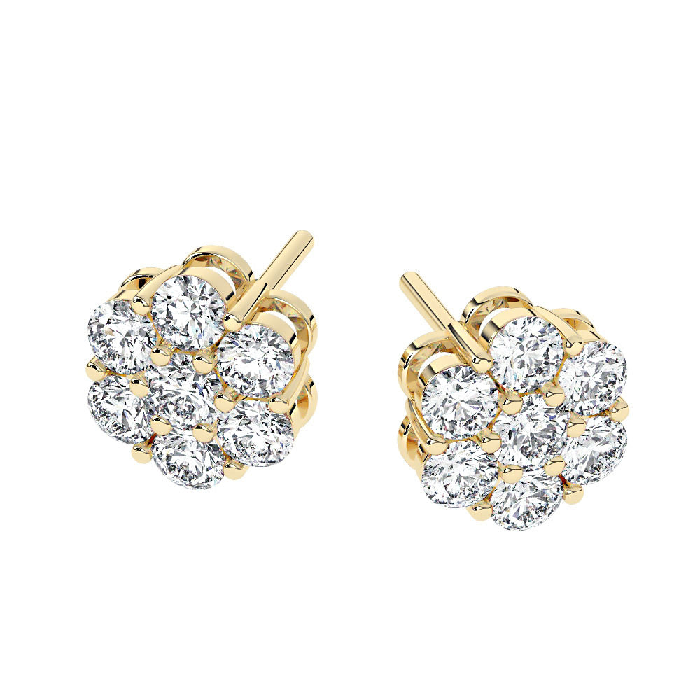 Men's Diamond Cluster Earrings, Yellow Gold, Top Down