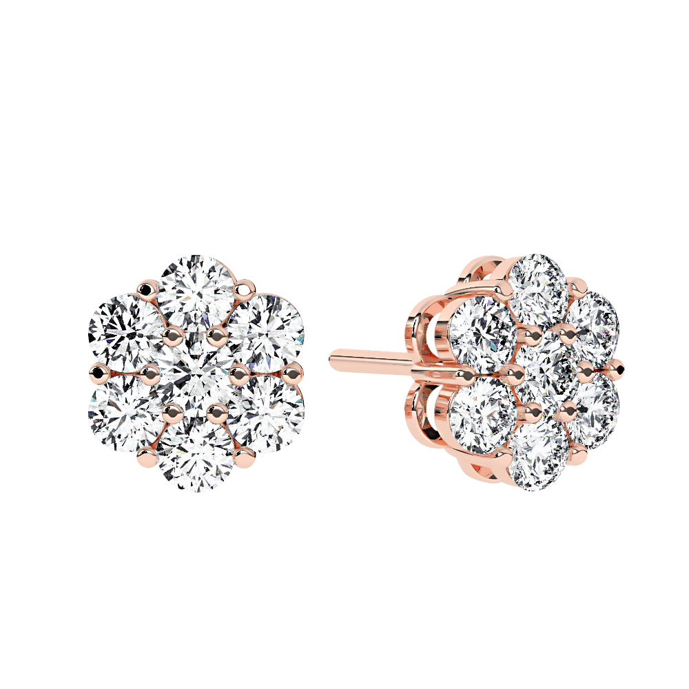 Mens Diamond Cluster Earrings, Rose Gold