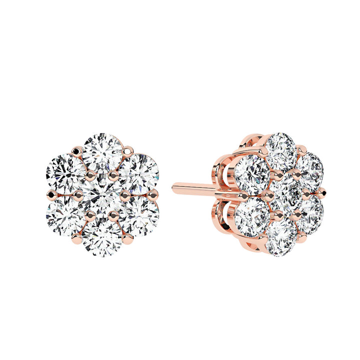Mens Diamond Cluster Earrings, Rose Gold