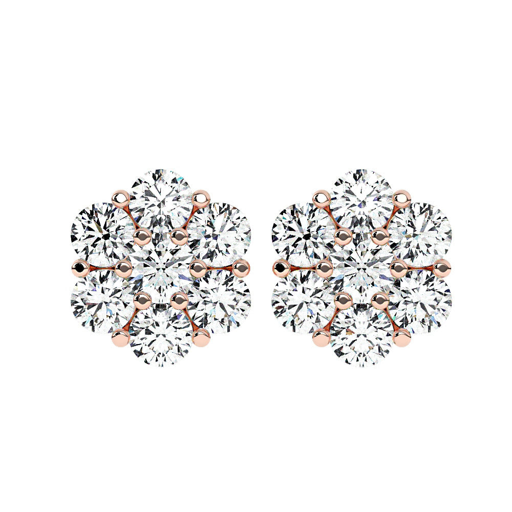 Mens Diamond Cluster Earrings, Rose Gold, Front