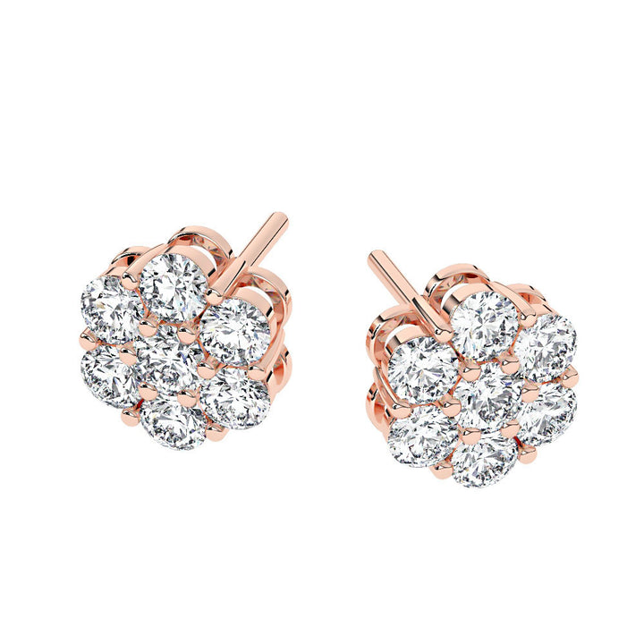 Mens Diamond Cluster Earrings, Rose Gold, Top Down