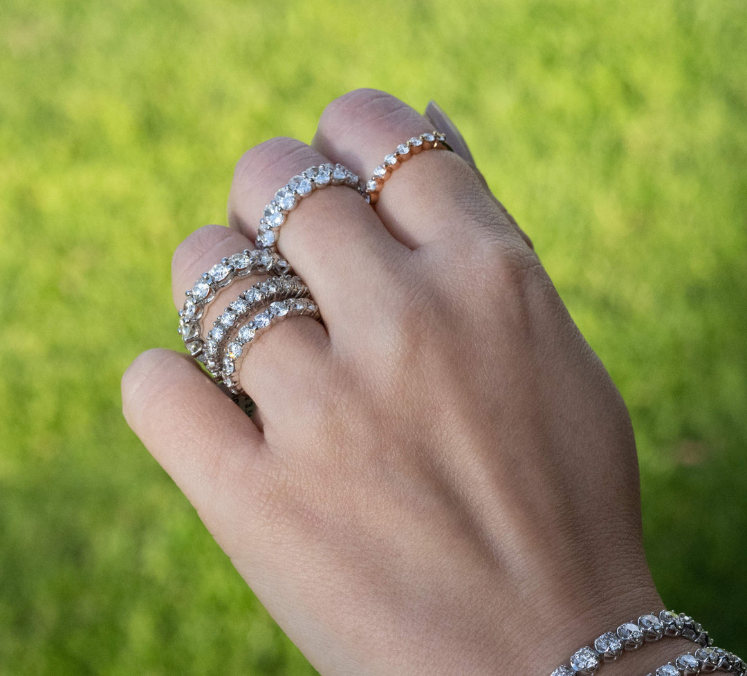Model Wearing Floating Natural Diamond Semi Eternity Band