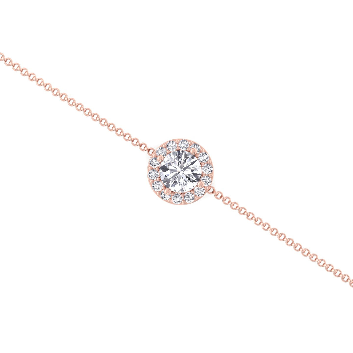 14K solid gold natural halo diamond Rolo bracelet