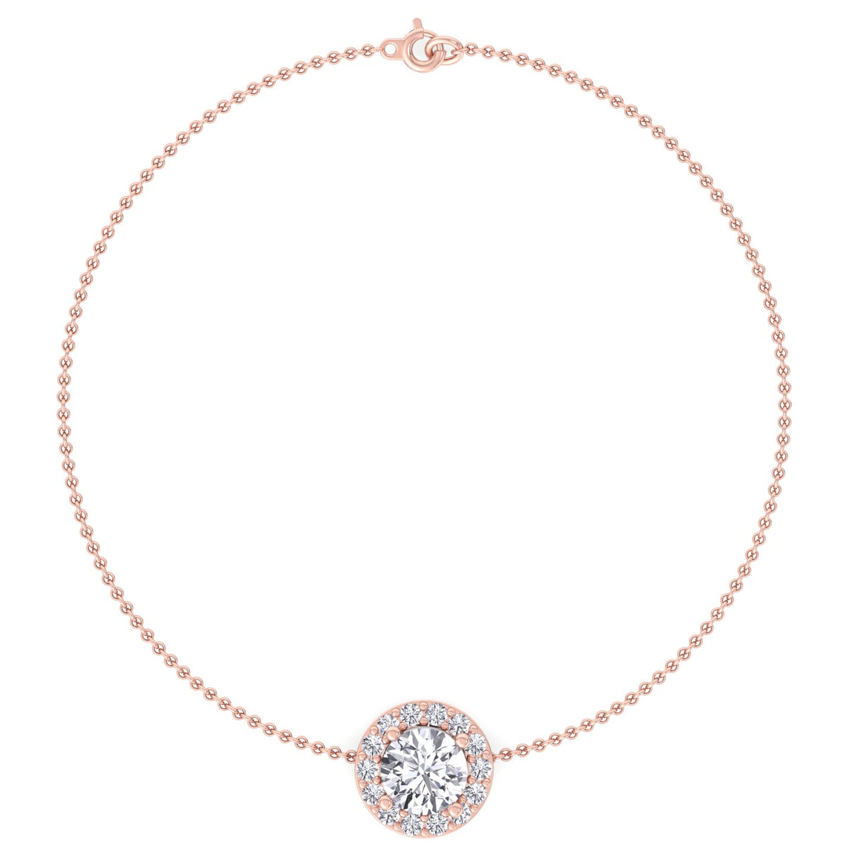 Round diamond halo Rolo bracelet 14K solid gold