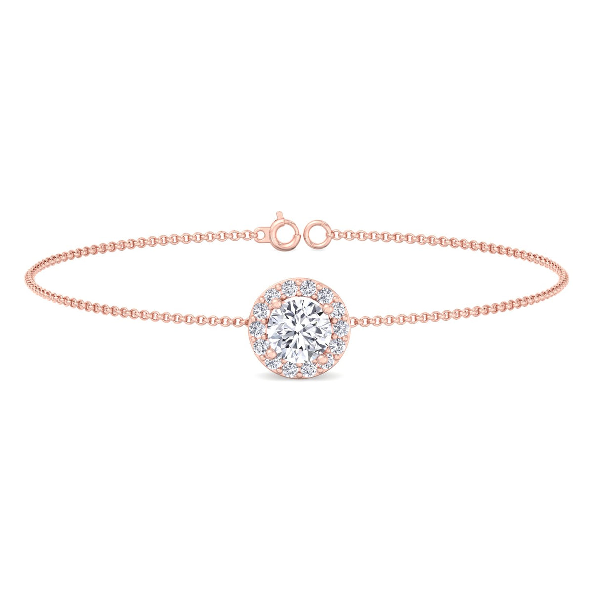 Natural diamond halo Rolo bracelet 14K rose gold