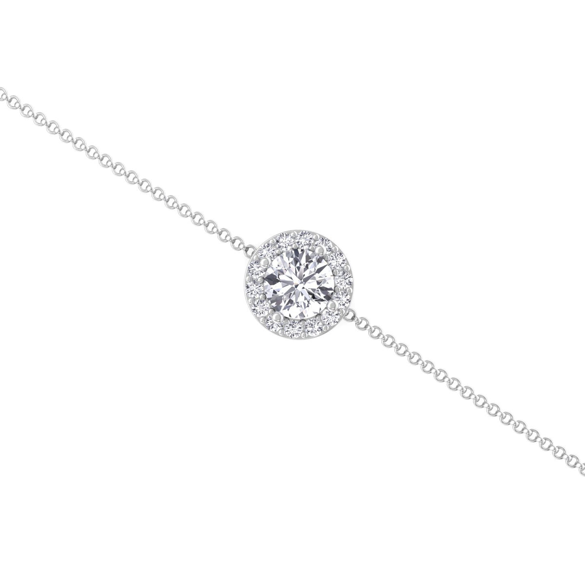 Round cut natural diamond halo Rolo bracelet 14K gold
