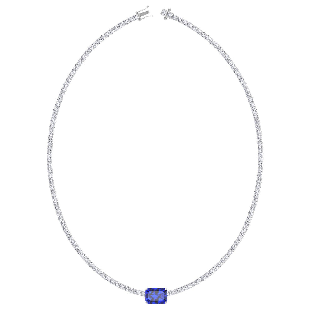 Natural Blue Sapphire Diamond Tennis Necklace, Profile