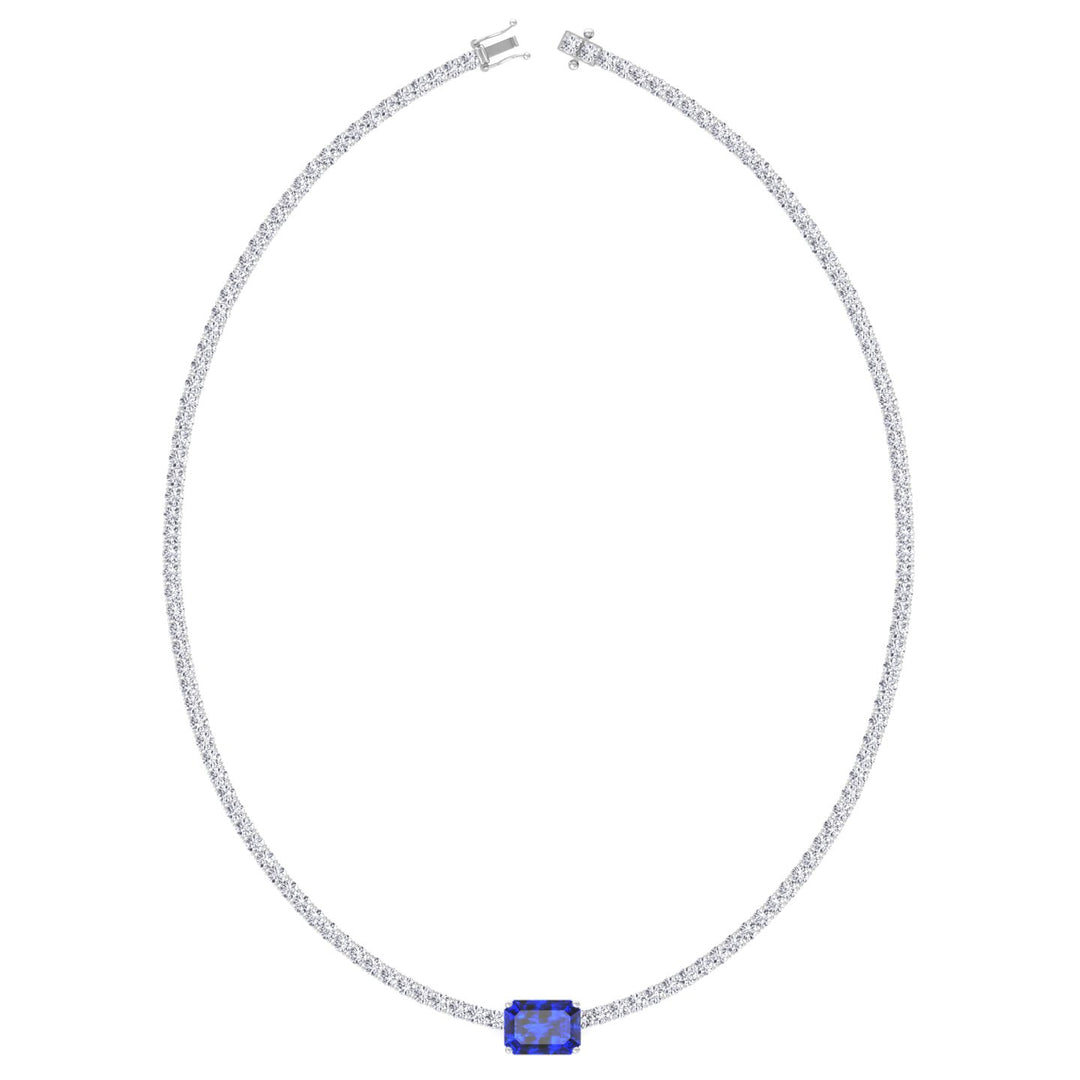 Natural Blue Sapphire Diamond Tennis Necklace, Profile