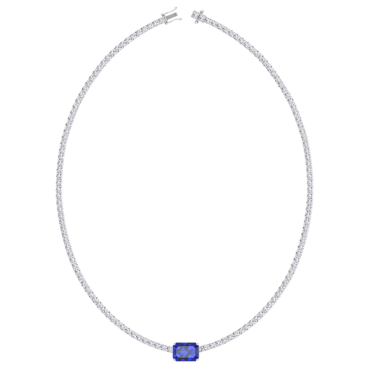 Natural Blue Sapphire Diamond Tennis Necklace, Profile