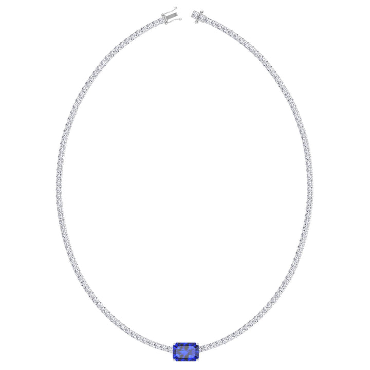 Natural Blue Sapphire Diamond Tennis Necklace, Profile