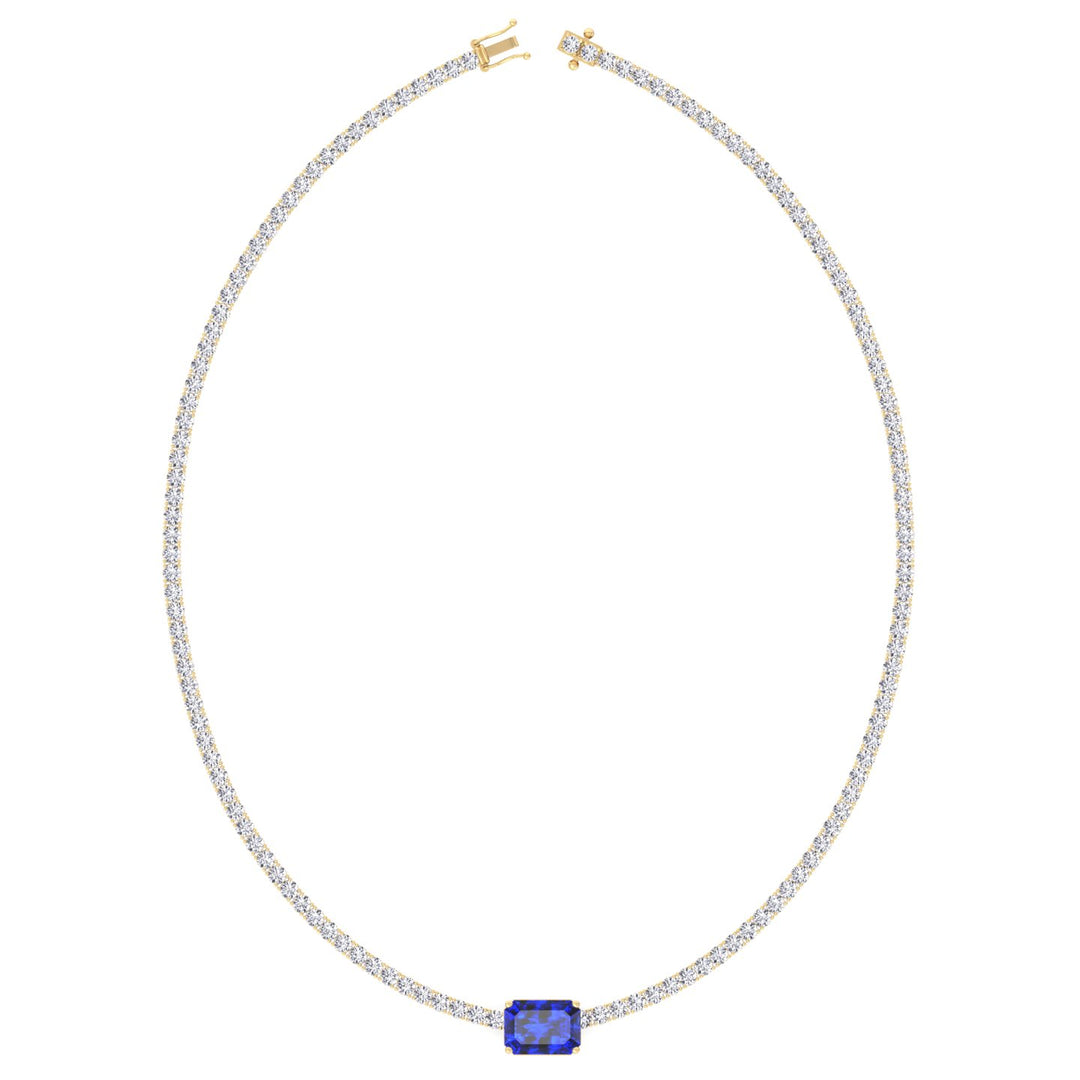 Natural Blue Sapphire Diamond Tennis Necklace, Yellow Gold, Profile