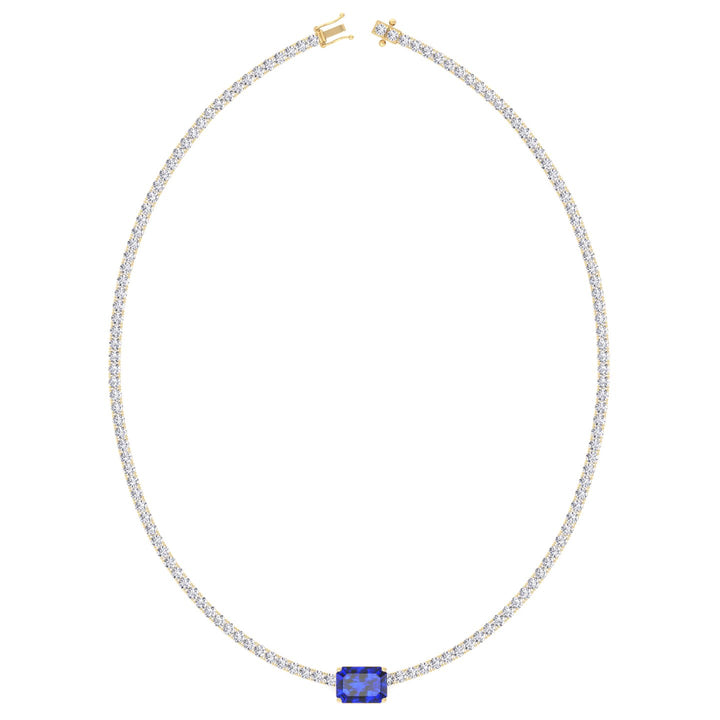Natural Blue Sapphire Diamond Tennis Necklace, Yellow Gold, Profile